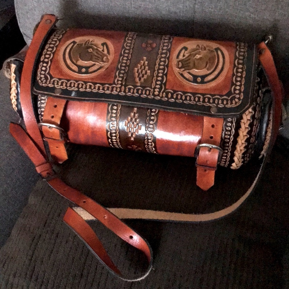 Tooled Cowhide Leather Crossbody/Side Saddle Bag Custom Made